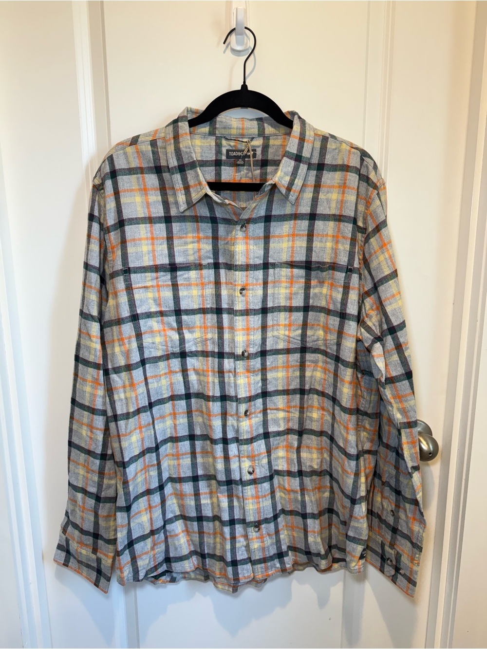 Toad&Co Men's Gray Plaid Button-Down Shirt Blue Orange NWT XL